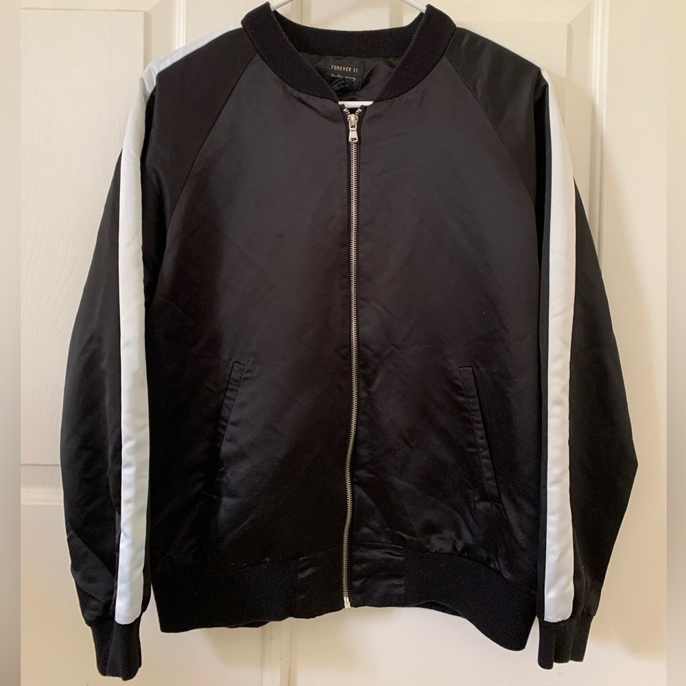 Forever 21 Black and White Embroidered Bomber Jacket